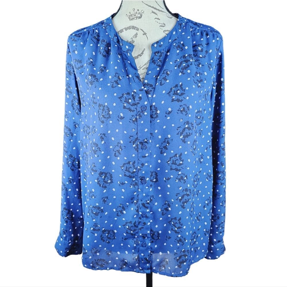 Creative Commune -594 Women's Polka Dot Floral Blouse Blue Size‎ Medium